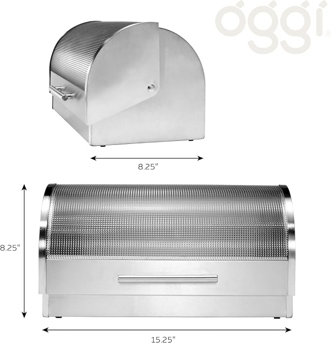 Oggi Stainless Steel Roll Top Bread Box for Kitchen Countertop with Tempered Glass Lid - Fits Multiple Large Loaves of Bread and Other Freshly Baked Goods Including Cookies, Bagels, Muffins - Image 4