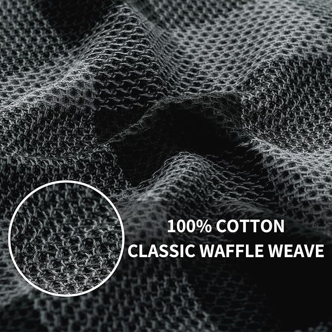 Homaxy Kitchen Towels and Dishcloths Set, Set of 8, Black & Grey | Bulk Cotton Waffle Weave Check Plaid Kitchen Towels, Super Soft and Absorbent Dish Cloths, 12 x 12 and 13 x 28 Inches - Image 2