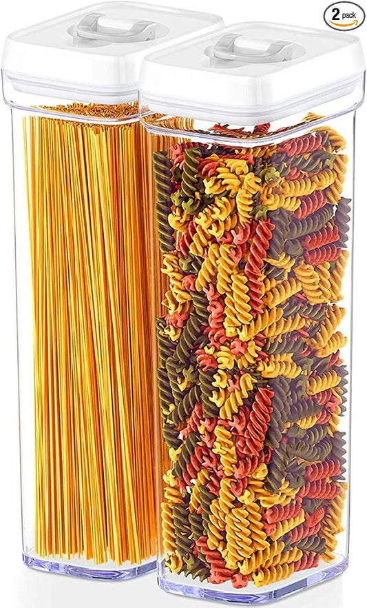 DWËLLZA KITCHEN Pasta Storage Containers for Pantry - Set of 2 White Airtight Spaghetti Container Storage - Ideal for Spaghetti & Noodles, Kitchen Pantry Organization and Storage, Keeps Food Fresh by DW%C3%8BLLZAKITCHEN