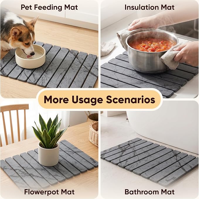 Stone Drying Mat for Kitchen Counter 24"x15" - Large Diatomite Dish Drying Mat, Kitchen Drying Stone, Super Absorbent Quick Dry, Foldable Heat Resistant, Dark Grey Marble - Image 6