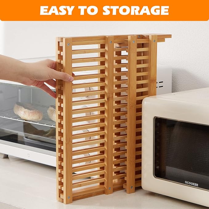 Bamboo Dish Drying Rack, 3-Tier Collapsible Wooden Dish Rack with Utensil Holder, Bamboo Dish Drainer Rack for Kitchen Counter 25pcs - Image 6