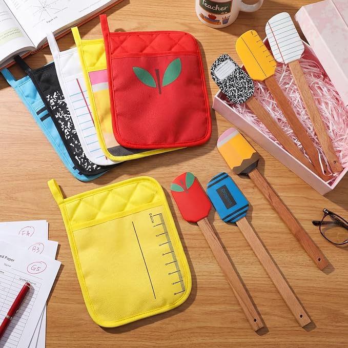 Yaomiao 24 Pcs End of Year Teacher Gifts Appreciation Pot Holders with Silicone Spatula Gifts Set Wooden Handles Pot Holders Thank You Teacher Kitchen Utensils Baking School Party Favor - Image 2