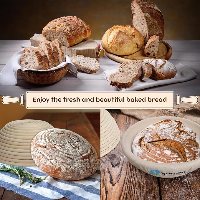 Banneton Bread Proofing Basket Set of 2, 9 Inch Round Sourdough Proofing Basket, Sourdough Starter Kit, Sourdough Bread Baking Supplies with Dough Scraper, Danish Dough Whisk, Bread Lame, Bowl Scraper - Image 6