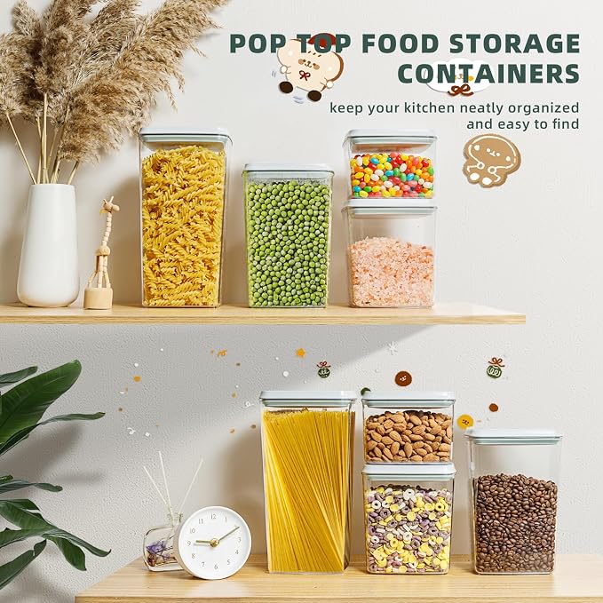Airtight Food Storage Containers, 8-Piece Pantry Organizer Set | One-Touch Pop-Top Lids, Clear Stackable Bodies and Measurement Marks for Flour, Sugar, Cereal, Pasta, Oats and Dry Snacks - Image 3
