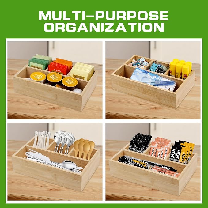 4 Pack Bamboo Tea Bag Organizer, Tea Bag Storage for Drawers, Sturdy Tea Chest Boxes for Shelf, Coffee Station, Sugar Packet, Sweeteners, Small Packets - Image 3