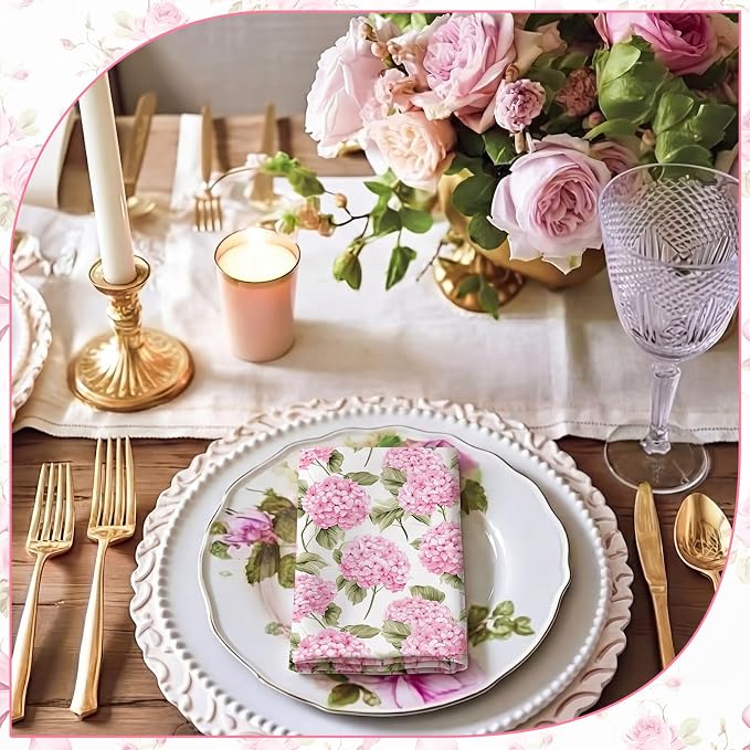 12 Pcs Floral Cloth Napkins 6 Patterns Washable Dinner Tea Party Napkins Reusable Plant Flowers Square Napkin Cotton Towel Decorative for Summer Wildflower Party(Bow Hydrangea) - Image 4