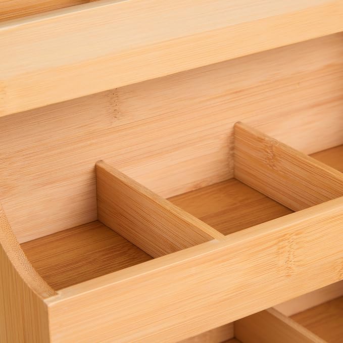 Relaxdays Tea Box, 9 Compartments, Organiser, Bag Storage, Bamboo, HWD: 24 x 26 x 17.5 cm, Vertical Tiered Rack, Natural, 24 x 26 x 17,5 cm - Image 5