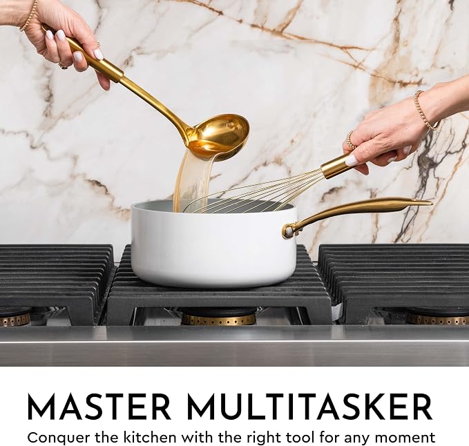 Styled Settings White and Gold Kitchen Utensils Set with Holder, 7-Piece | Silicone Cooking Tools with Gold Utensil Holder - Luxury Kitchen Accessories for Stylish Cooking and Serving - Image 5