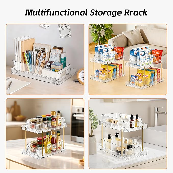 LAREKUN2pack 2-Tier Organizer & Storage Unit Stackable Bathroom Cabinet Organizer Pull-Out Kitchen Pantry Organizer & Storage System Suitable for Countertops, Pantries, Kitchens, Bathrooms - Image 7