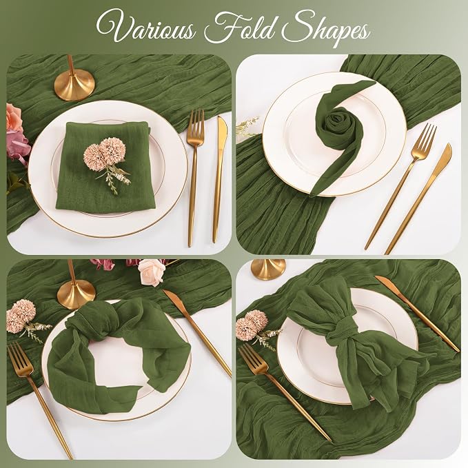 50 Pack Olive Green Napkins 20x20Inch Cheesecloth Napkins | Elegant Cloth Napkins for Table, Washable Rustic Boho Gauze Napkins, for Wedding Party Bridal Baby Shower Christmas Decor - Image 4