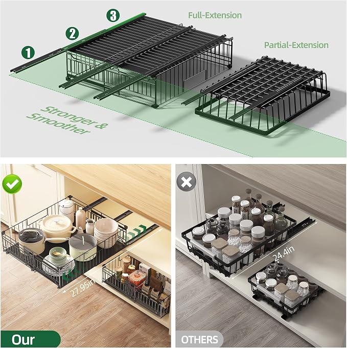 2 Pack Expandable Pull Out Cabinet Organizer, 15" Deep | Pull Out Drawers for Cabinets with width from 13" to 20", Cabinet Drawers Slide Out with Upgrade 3 Slide Rails, Hold 65 lbs - Image 5