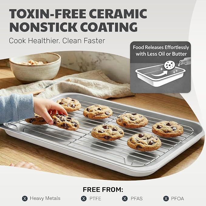 Gotham Steel 6 Pc Stackable Baking Pans Set, 70% Space Saving Design, Ceramic Bakeware Sets Non Toxic Made Without PFOA PFOS, with Baking Sheet Tray, Cake & Muffin Pans, Oven & Dishwasher Safe - Image 3