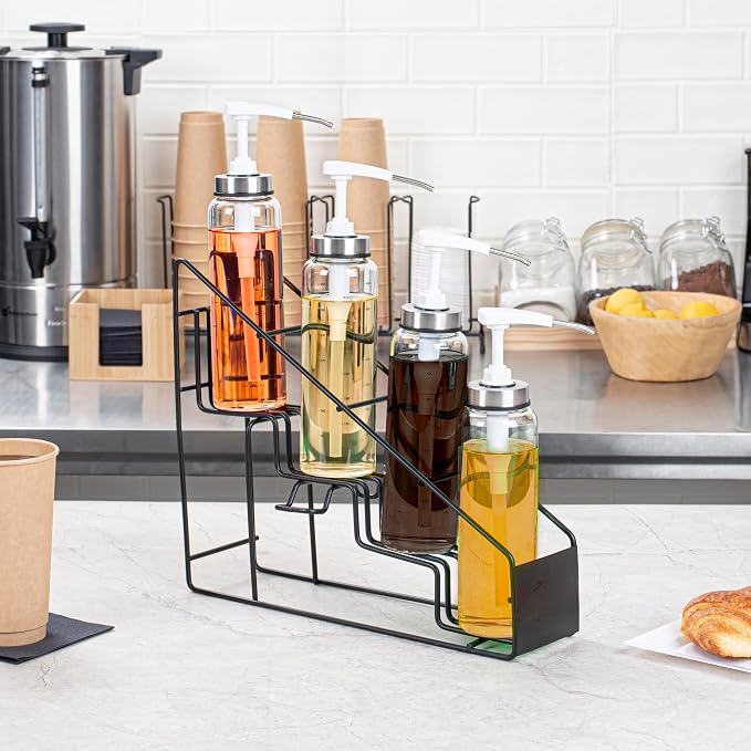 Restaurantware Restpresso 14 x 4 x 12 Inch Coffee Syrup Rack 1 4-Tier Syrup Holder - Wire Design Compact Black Iron Syrup Stand For Retail Displays Coffee Or Liquors - Image 6