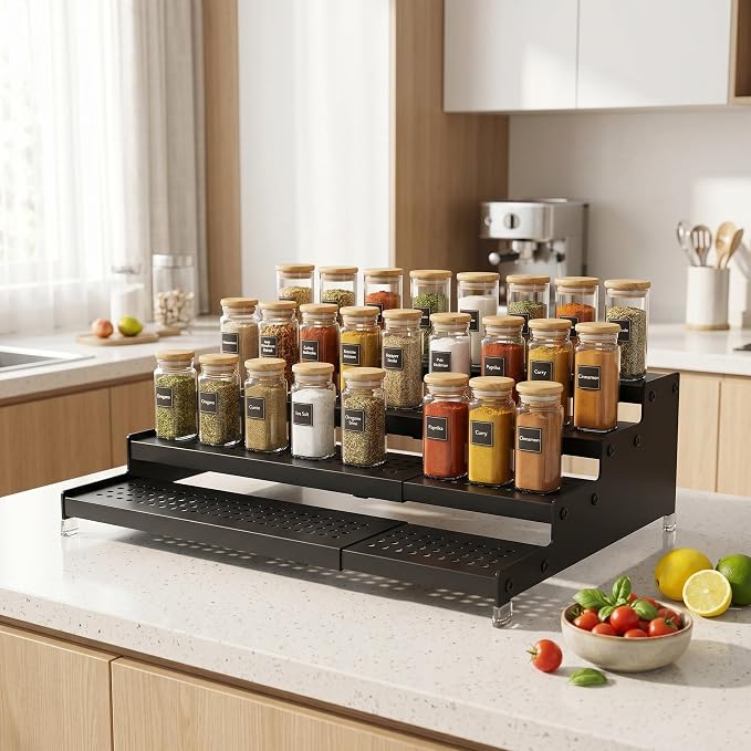 Expandable 4-Tier Spice Metal Shelf Rack, Black, 2 Packs | Kitchen Cabinet and Pantry Organizer, Seasoning Storage, Countertop Organization - Image 2