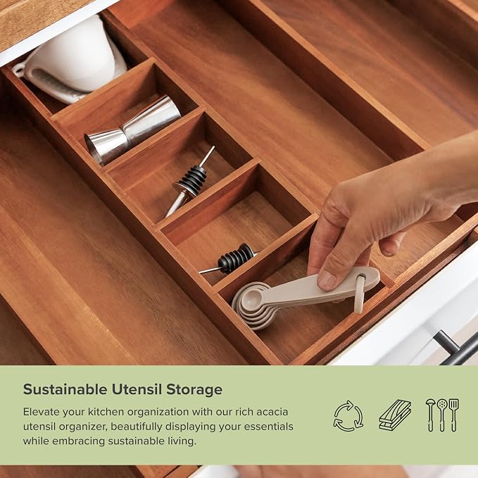 Utensil & Junk Drawer Organizer, 16-28 in, Acacia | Food-safe contract grade, 100% sustainable wood, non-slip, adjustable - Image 5