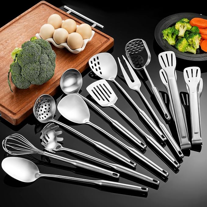 Stainless Steel Kitchen Utensils 12 Pcs, Small Cooking Utensils Set | Dishwasher safe; 304-Healthy; One piece-sturdy; Fits for person new to cooking; Perfect for a B&B or rental or camper by NIITAWH