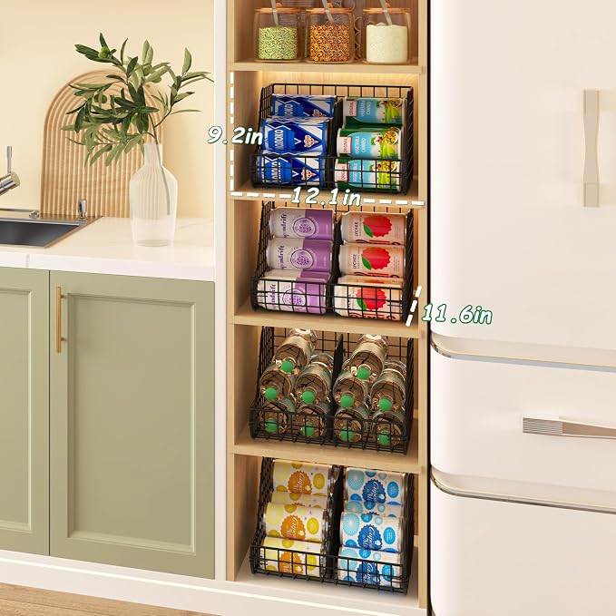 Stackable Soda Can Organizer Stores Up to 72 Cans, 4-Pack Can Storage Organizer for Pantry Shelves, 4-Tier Kitchen Can Holders with 4 Adjustable Dividers, Wire Drink Organizer for Pantry Cabinet Shelf - Image 8