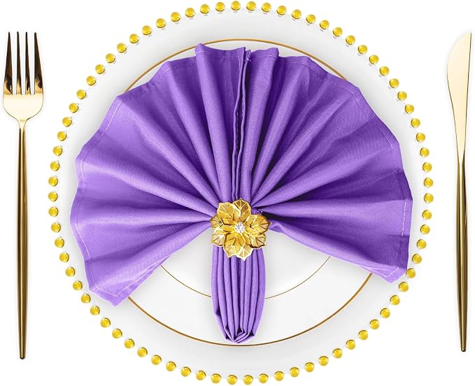 SuperO Set of 80 Cloth Napkins 17 x 17 Inch, Polyester Solid Washable Dinner Napkins with Hemmed Edges,Great for Restaurant, Wedding and Party(Purple) by SuperO