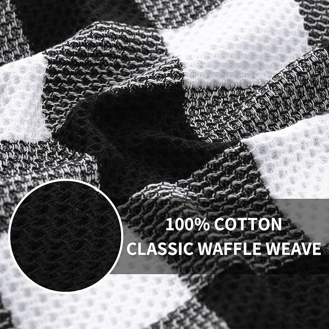 Homaxy Kitchen Towels and Dishcloths Set, Set of 8, White & Black | Bulk Cotton Waffle Weave Check Plaid Kitchen Towels, Super Soft and Absorbent Dish Cloths, 12 x 12 and 13 x 28 Inches - Image 2