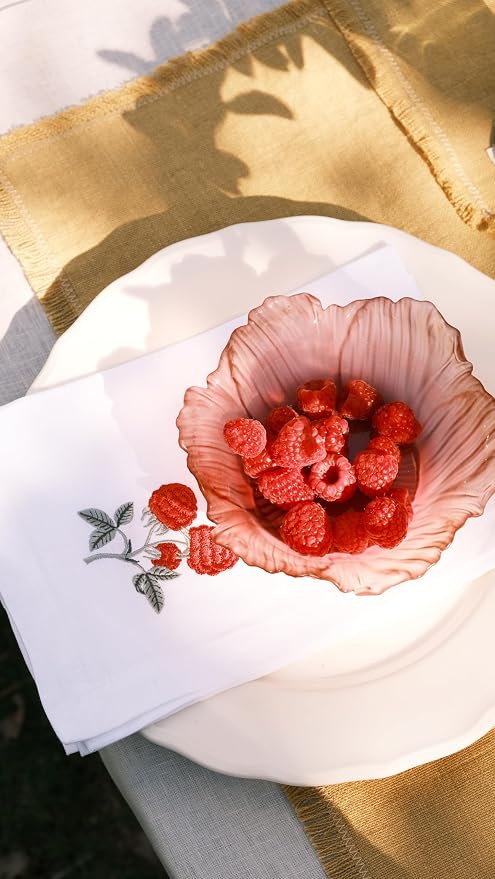 Linen Napkins Set of 4-100% Pure White Linen Embroidered Dinner Napkins 19 x 19 Inch for Spring, Summer, Memorial Day (Berry Harvest Collection) - Image 8