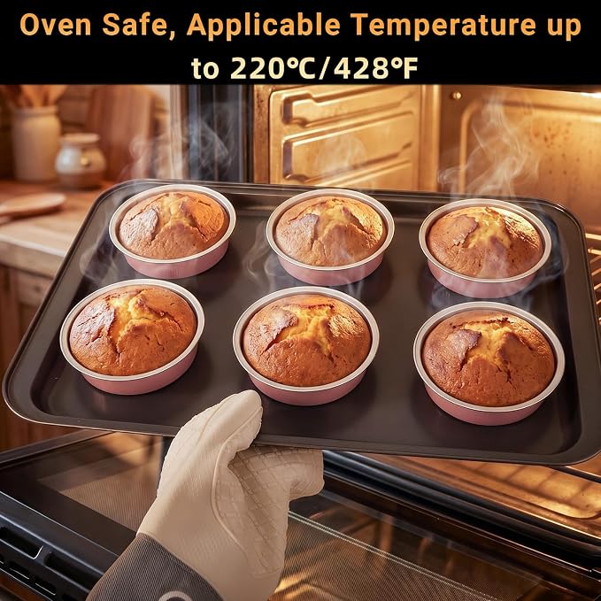 Beasea Mini Pie Pans with Lids, 50 Pack 7.3oz Disposable Aluminum Foil Tart Pans, 4 Inch Round Oven Baking Mini Cake Cups Tin for Cheesecake Pie Tart Quiche - Pastel Pink - Image 5