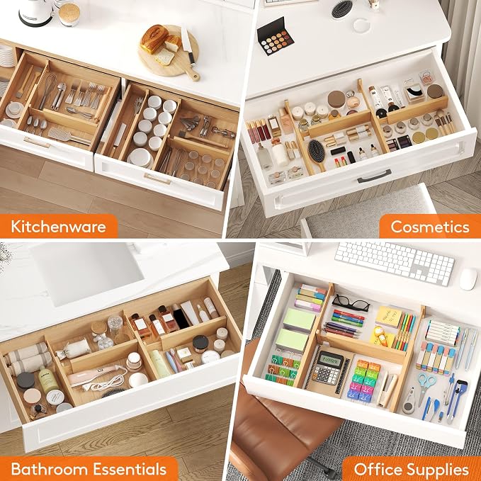 Lifewit 4" High 4 Pack Bamboo Drawer Dividers 31-40cm/12-16 Adjustable Wooden Drawer Organizer for Clothes/Utensils, Expandable Drawer Separator for Dresser/Kitchen/Bedroom/Office Organization - Image 7