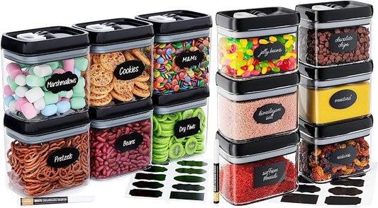 Chef's Path Airtight Food Storage Containers (12 Pack) for Kitchen & Pantry Organization - BPA Free Clear Plastic Containers with Lock Lids for Dry Snacks - Snack Containers with Labels & Marker by ChefsPath