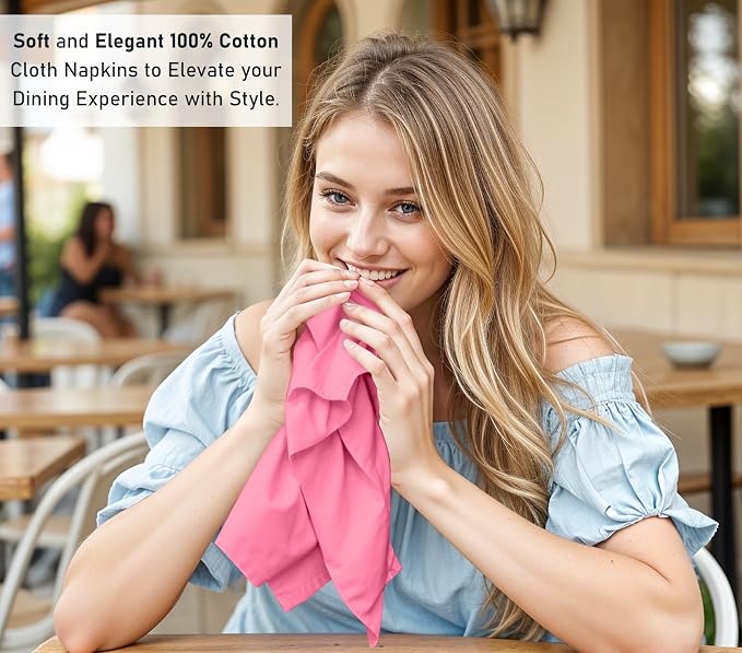 Ruvanti Cloth Napkins Set of 12, 18x18 Inches, 100% Cotton, Washable, Soft & Absorbent, Perfect for Wedding, Christmas, ‎Thanksgiving Dinners - Pink - Image 6