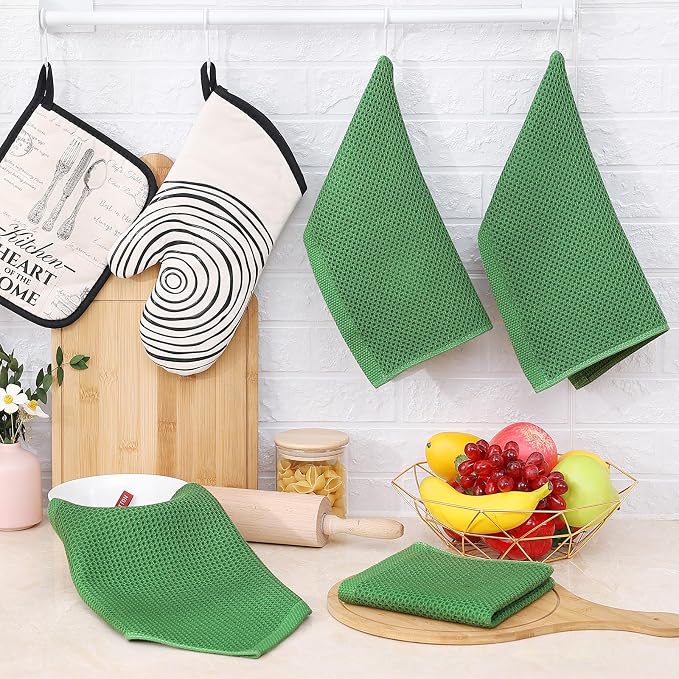Homaxy 100% Cotton Waffle Weave Kitchen Dish Cloths, 9-Pack, Grass Green | Ultra Soft Absorbent Dish Towels, Quick Drying Dish Rags with Hanging Loop, 12 x 12 Inches - Image 6