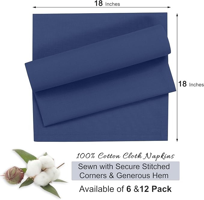 Ruvanti Cloth Napkins Set of 12, 18x18 Inches, 100% Cotton, Washable, Soft & Absorbent, Perfect for Wedding, Christmas, ‎Thanksgiving Dinners - Bijou Blue - Image 8