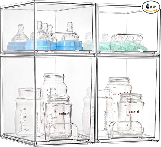 Vtopmart 4 Pack Baby Bottle Organizer Set, Stackable Storage Drawers Ideal for Kichen Countertop, Vanity, Bathroom, Cabinet, Pantry Organization by Vtopmart
