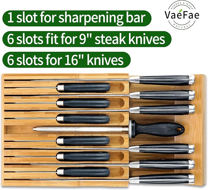 VaeFae Bamboo Silverware Drawer Organizer and Bamboo Knife Drawer Organizer Insert Bundle - Image 5