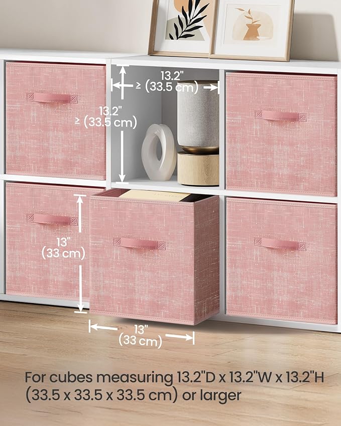 SONGMICS Storage Cubes, 13-Inch Non-Woven Fabric Bins with Double Handles, Set of 6, Closet Organizers for Shelves, Foldable, for Clothes, Jelly Pink UROB033R01 - Image 3