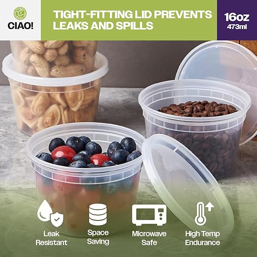 CIAO! 16oz PP Injection Molded Soup-Deli Container with LLDPE Lid, Microwavable and BPA Free (240/240 combo pack) - Image 7