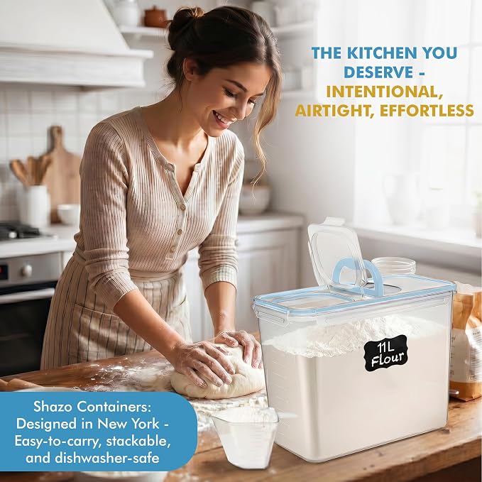 Shazo 2 PC (11L | 372 oz) Flour Sugar Storage Containers with Spout Lid & Easy Carry Handle - BPA Free Extra Large Airtight Food Storage Containers with Lids - Rice Canisters Sets for Kitchen & Pantry - Image 7