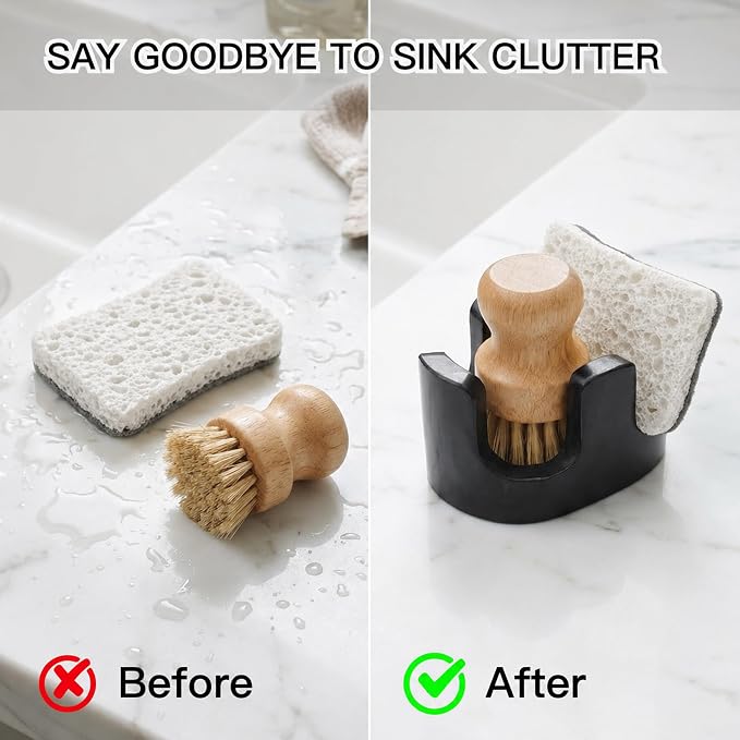 Black Marble Sponge Holder for Kitchen Sink, Dual Slot Stone Caddy, Nero Marquina | 2-in-1 Natural Marble Sponge & Brush Holder, Raised Edge Helps Catch Water, Keeps Countertop Dry, Luxury Kitchen Decor - Image 5