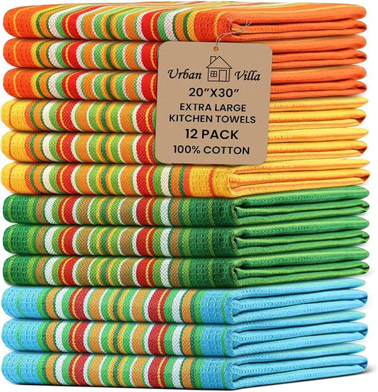 Urban Villa Kitchen Towels Cotton Dish Towels 20”x30” (Set of 12) Multi by CottonTrends