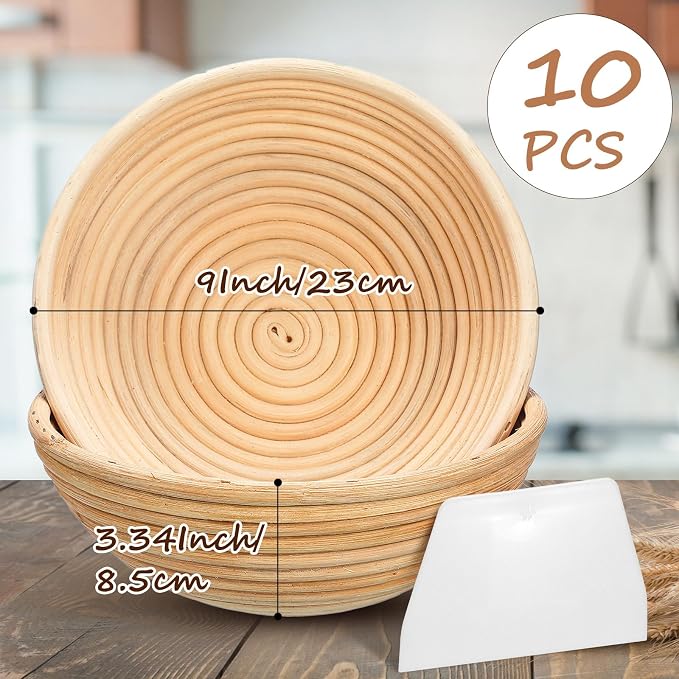 Patelai 10Pcs Banneton Bread Proofing Basket Banneton Baskets Bulk,9 Inch | Round Sourdough Proofing Basket with Liners and Scrapers for Home Making Bread Bakers Baking - Image 2