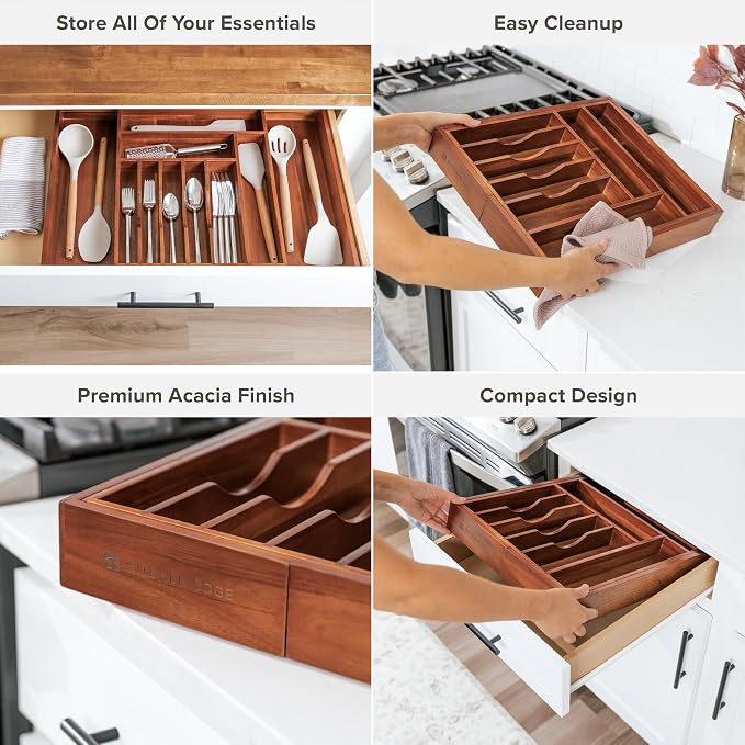 Silverware & Utensil Drawer Organizer, 14.5-25 in, Acacia | Cutlery, flatware, food-safe contract grade, kitchen drawer fit - Image 3