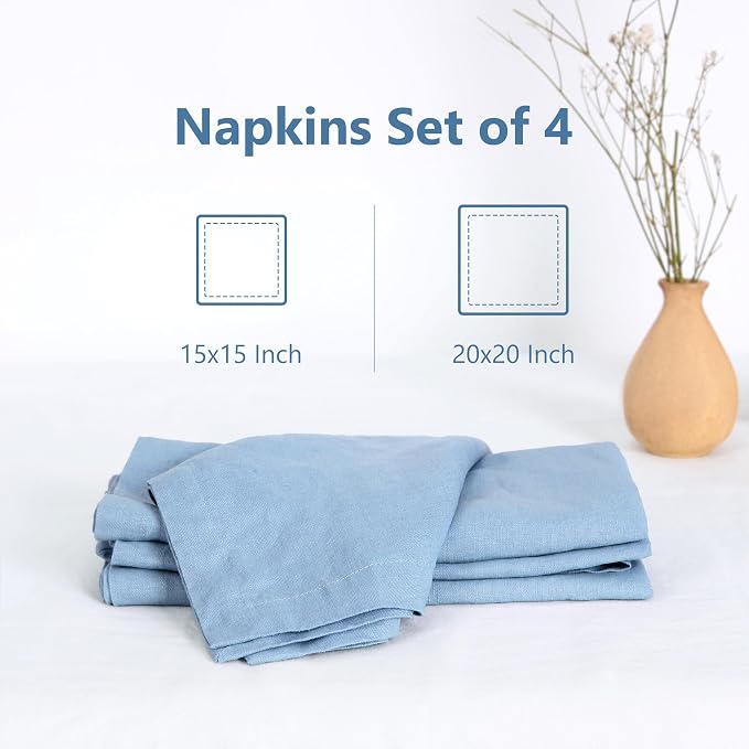 100% Linen Napkins 20x20Inch Set of 4,Cloth Napkins Dinner Napkins,Stone Washed Natural French Flax Napkins for Weddings,Decorative Easter,Mother's Day(Bule Bell) - Image 2