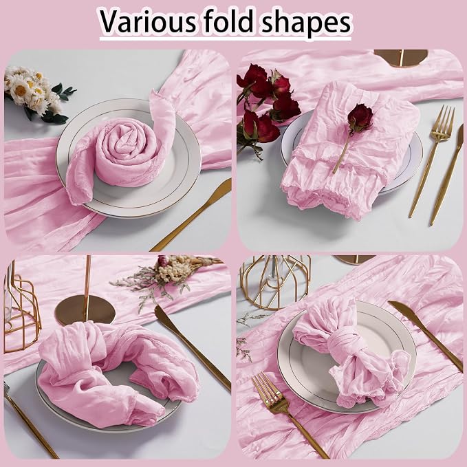 LZY 60 Pack Gauze Cheesecloth Napkins 20x20 Inch Dinner Cloth Napkins, Soft Boho Table Napkins Rustic Wrinkled Cheese Cloth Napkins Bulk for Wedding Party Baby Shower Event Decor (Pink) - Image 5