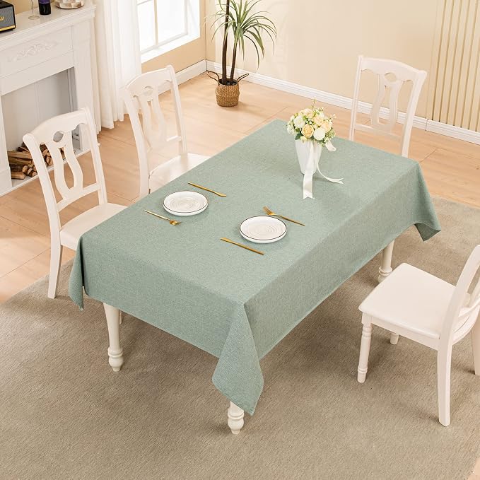 BALCONY & FALCON Rectangle Table Cloth Waterproof Celadon Green 85"x57" | Rectangular Washable Wrinkle Resistant Table Cloth Linen Fabric Tablecloths for Dining Party Kitchen Wedding and Outdoor Use - Image 5