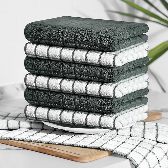 Homaxy Large Premium Cotton Kitchen Towels 16"x 28", 6 Pack, Dark Green | Natural Ring Spun 390 GSM Dish Towels, Super Absorbent Terry Kitchen Hand Towels, Soft Tea Towels with Hanging Loop - Image 8