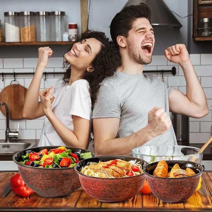 Hasense Mixing Bowls Set of 3, Procelain Serving Bowls Set for Cooking, Baking, Large Nesting Bowls for Salads, Fruit, 2.1/1.5/1.0 Qt, Dishwasher & Microwave Safe, Red - Image 6