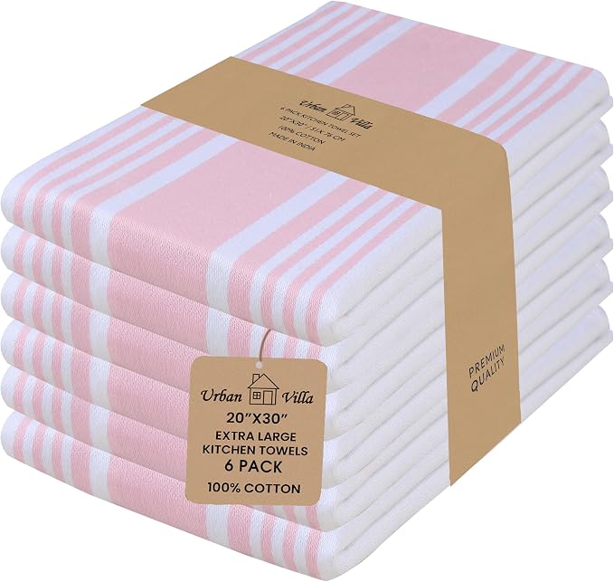 Urban Villa Kitchen Towels Cotton Dish Towels 20”x30” (Set of 6) Baby Pink by CottonTrends