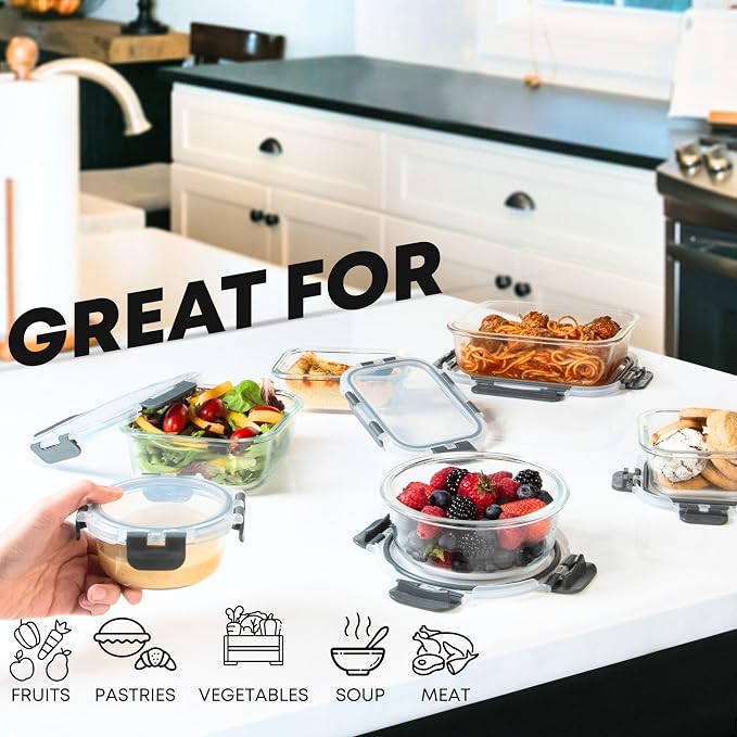 Razab 30 PC Glass Food Storage Containers with Lids - Reusable Glass Meal Prep Containers for Lunch and Leftovers - Airtight & Leakproof Snap Locking Lids - Oven, Freezer, Microwave & Dishwasher Safe - Image 4