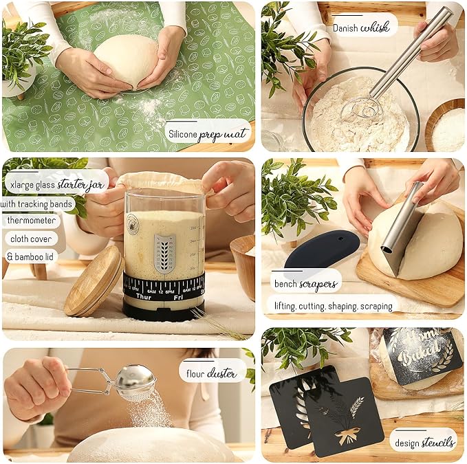 All-Inclusive  Sourdough Starter Kit with Pot, 34 Oz Starter Jar, 4 Banneton Bread Proofing Baskets, Scraper, Scale, Sourdough Bread Baking Supplies, Beginner Guide & Recipes - Image 3