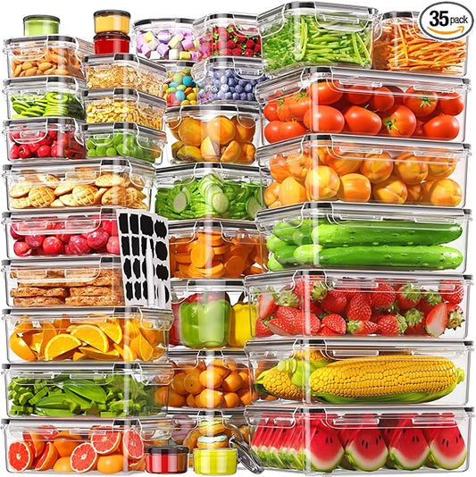 70 PCS Food Storage Containers with Lids Airtight, (35 Lids & 35 Containers) Leak proof Containers Set for Kitchen, Meal Prep, BPA-Free, PVC-Free Plastic, Microwave/Dishwasher Safe, Extra Labels & Pen by Canfanni