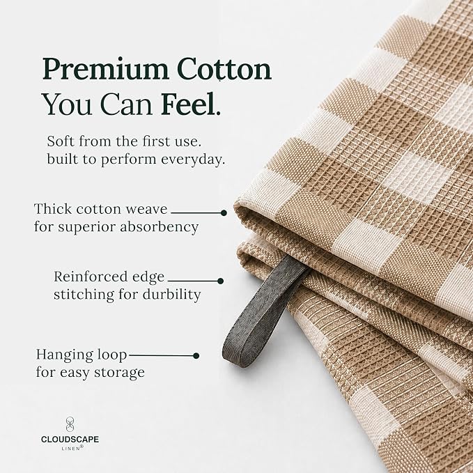 CSL Premium Kitchen Towels Set of 6,Highly Absorbent,Quick Dry,18x28,Beige - Image 2