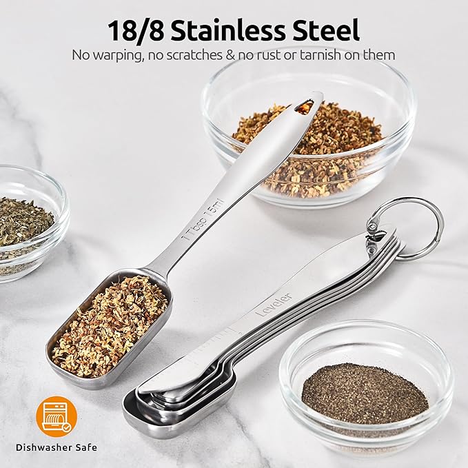 U-Taste 16"x20" Food-Grade Liquid Silicone Pastry Mat with Clear Measurement, and 18/8 Stainless Steel Square Measuring Spoons Set of 8 (Aqua Sky+Silver) - Image 5